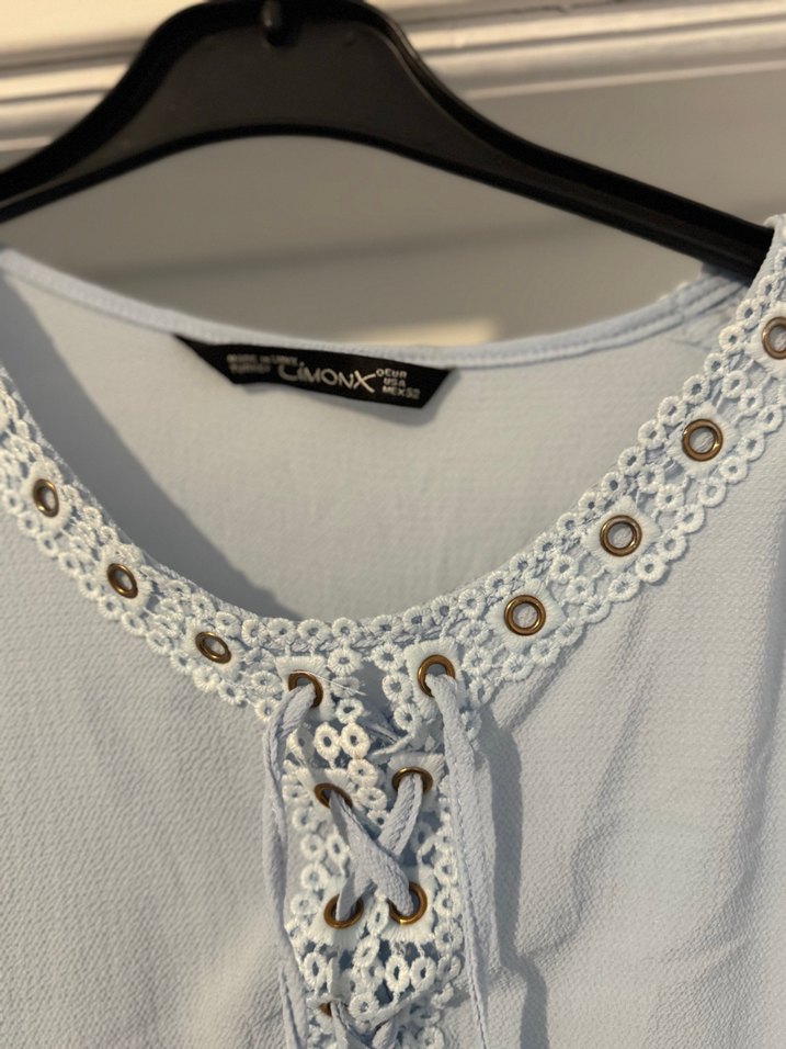 Nakışlı V Yaka Kısa Kollu Bohem Bluz - Görsel 3