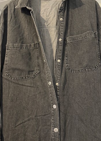 Gri Düğmeli Kadın Denim Ceket - Görsel 3