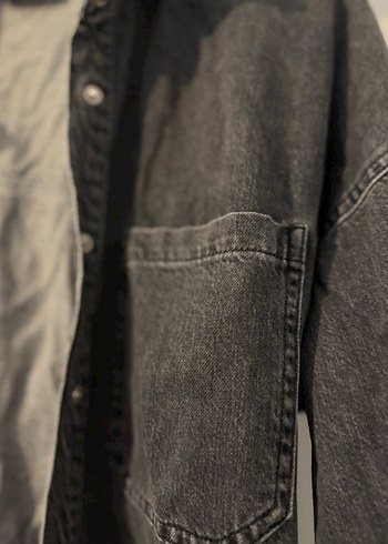 Gri Düğmeli Kadın Denim Ceket - Görsel 4