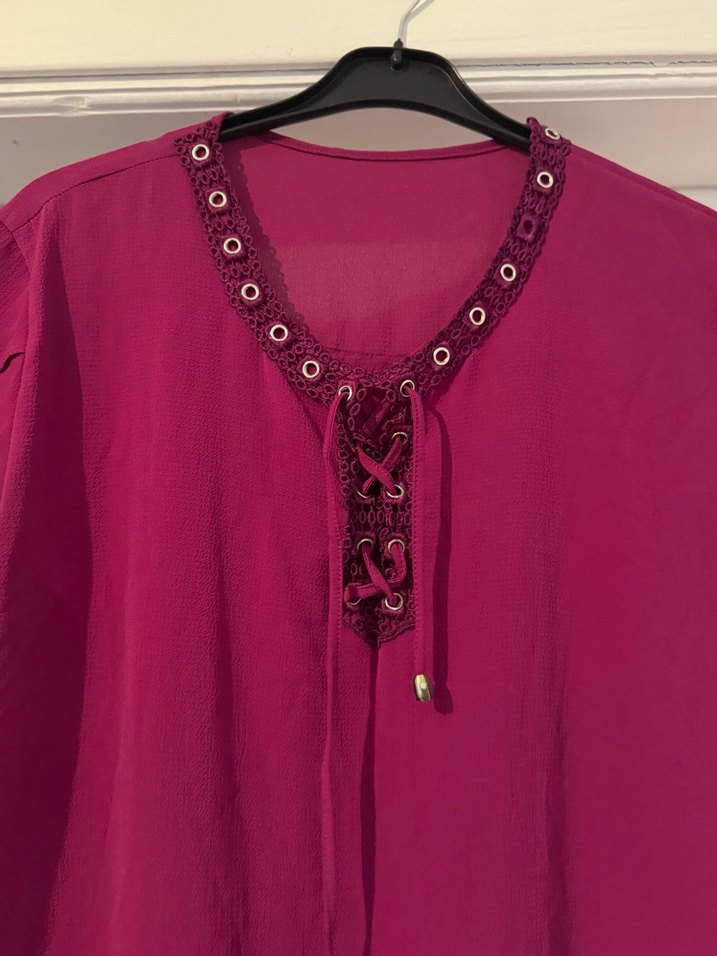 Mürdüm v Yakalı Nakışlı Kadın Bluz - Görsel 2