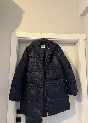 DF Kadın Gri Midi Kışlık Fermuarlı Mont - Görsel 2