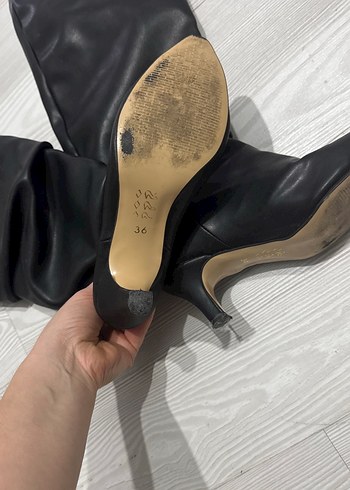 Siyah Deri Dizaltı Topuklu Kadın Çizme - Görsel 3