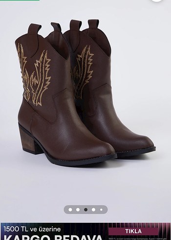 Kahverengi Nakışlı Kadın Deri Diz Boyu Bot - Görsel 3