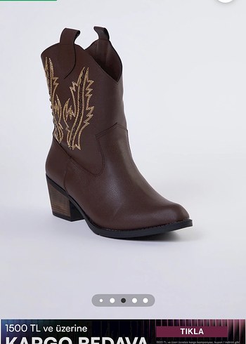 Kahverengi Nakışlı Kadın Deri Diz Boyu Bot - Görsel 2