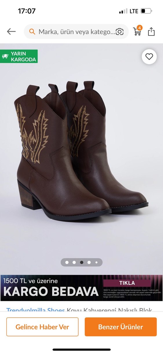 Kahverengi Nakışlı Kadın Deri Diz Boyu Bot - Görsel 3