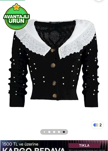 Düğmeli Siyah Mini V Yaka Triko Hırka - Görsel 2