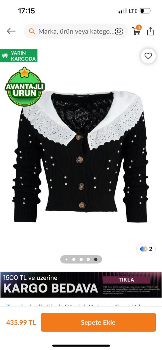 Düğmeli Siyah Mini V Yaka Triko Hırka - Görsel 2