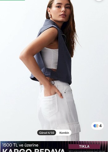 Gri Kısa Denim Kadın Yelek - Görsel 2