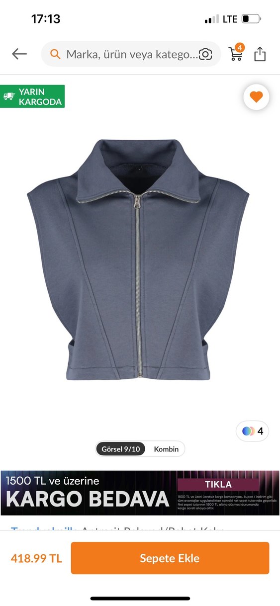 Gri Kısa Denim Kadın Yelek - Görsel 3