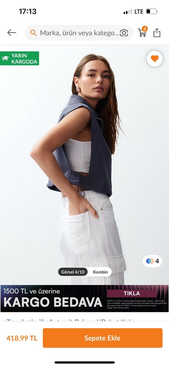 Gri Kısa Denim Kadın Yelek - Görsel 2