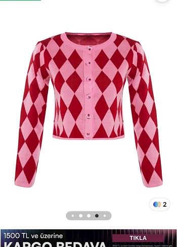 Pembe V Yaka Düğmeli Triko Hırka - Görsel 2