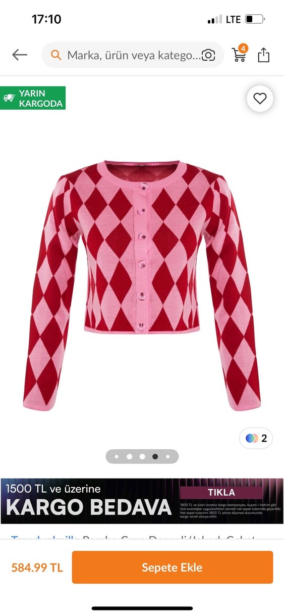 Pembe V Yaka Düğmeli Triko Hırka - Görsel 2