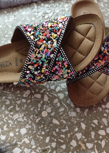 Renkli Boncuk detaylı mantar taban Kadın Terlik - Görsel 3