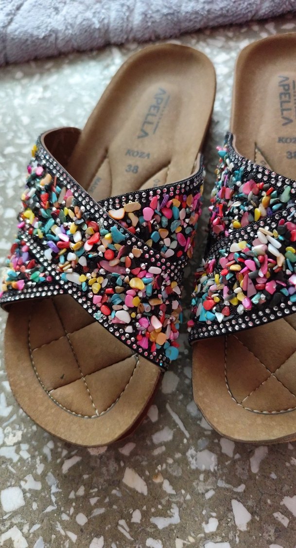Renkli Boncuk detaylı mantar taban Kadın Terlik - Görsel 4