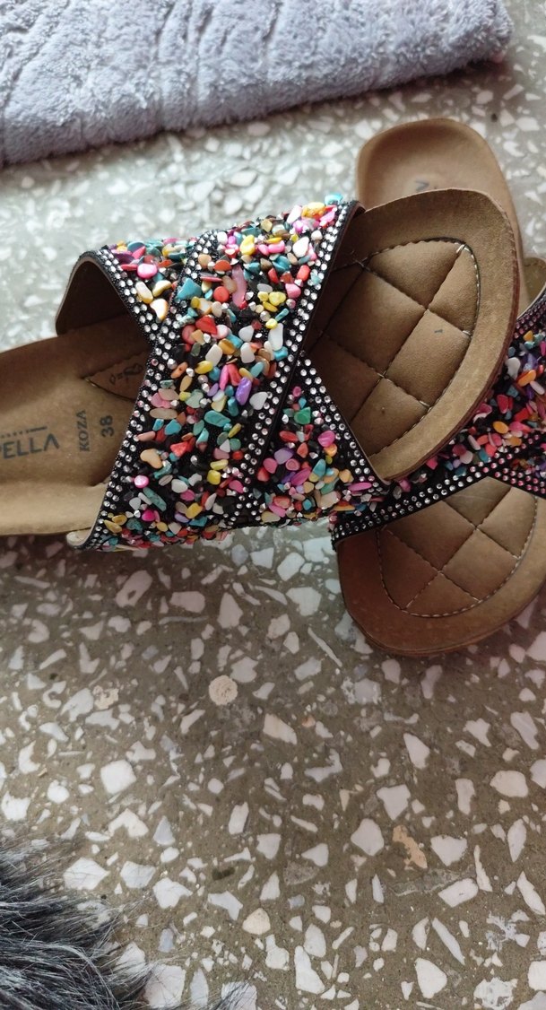 Renkli Boncuk detaylı mantar taban Kadın Terlik - Görsel 3