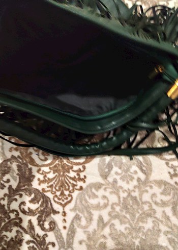 koyu yeşil  Püsküllü Bohem Deri Çanta - Görsel 2