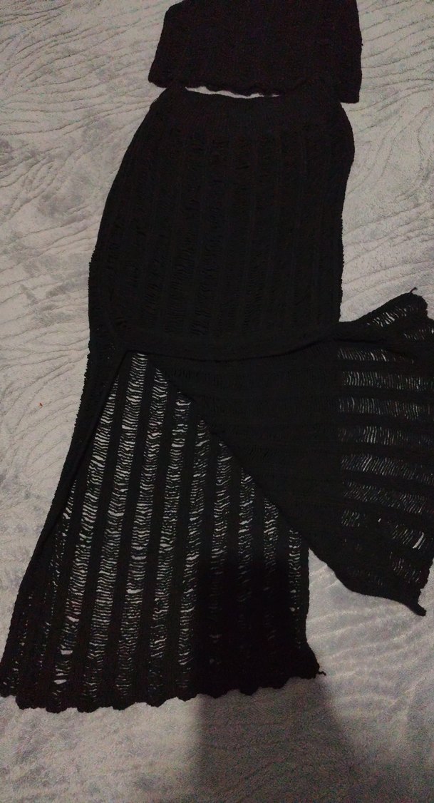 Siyah Örgü Kadın Uzun Etek - Görsel 4