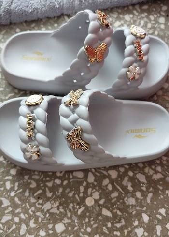 Boncuklu Beyaz Bohem Platform Terlik - Görsel 3