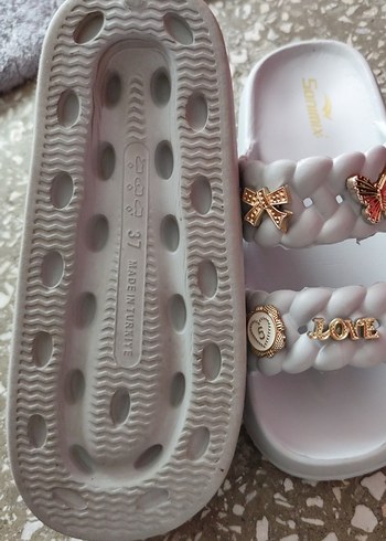 Boncuklu Beyaz Bohem Platform Terlik - Görsel 2