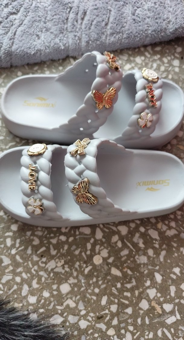 Boncuklu Beyaz Bohem Platform Terlik - Görsel 3