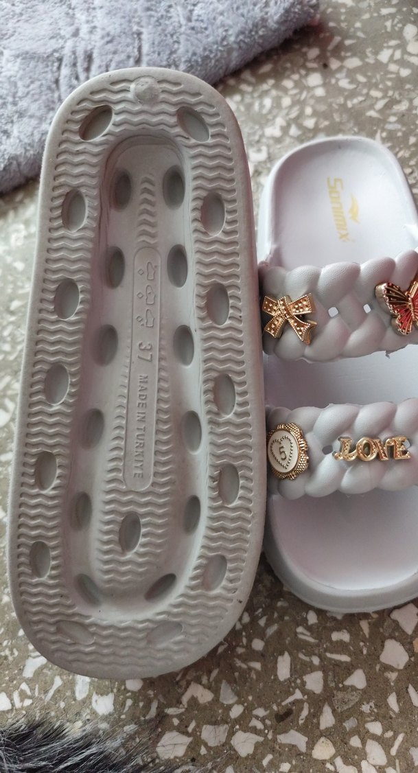 Boncuklu Beyaz Bohem Platform Terlik - Görsel 2