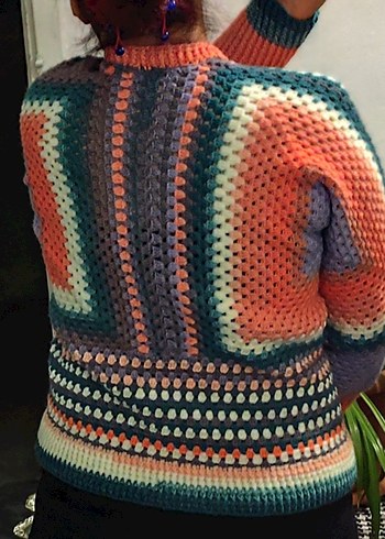 Renkli Örgü Bohem Hırka - Görsel 3