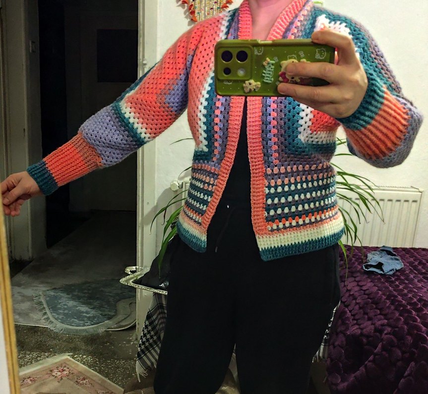 Renkli Örgü Bohem Hırka - Görsel 5