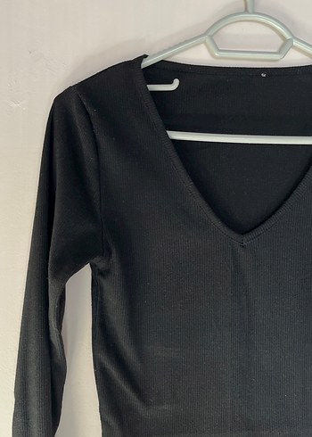 s Beden Siyah V Yaka Uzun Kollu Minimalist Bluz