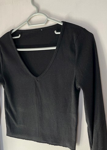 s Beden siyah Renk Siyah V Yaka Uzun Kollu Minimalist Bluz