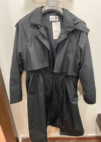 Kadın Siyah Uzun Kemerli Yağmurluk - Görsel 3