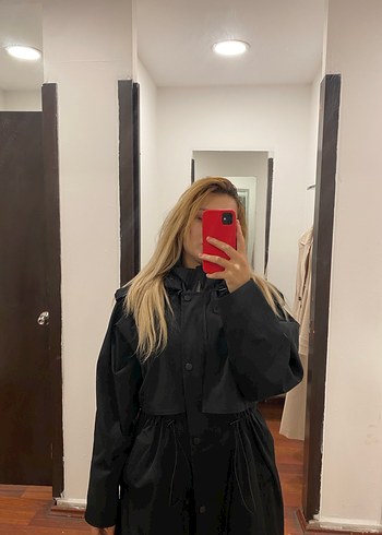 Kadın Siyah Uzun Kemerli Yağmurluk - Görsel 8