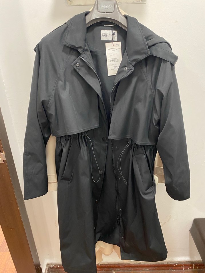 Kadın Siyah Uzun Kemerli Yağmurluk - Görsel 3