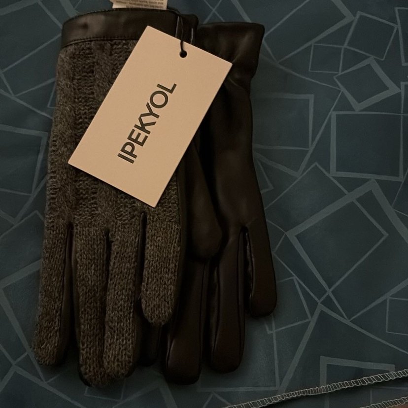 Örgü Gri Yün Kadın Eldiveni - Görsel 2