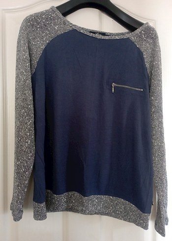 Lacivert Kadın Rahat Triko Sweatshirt M-Mavi