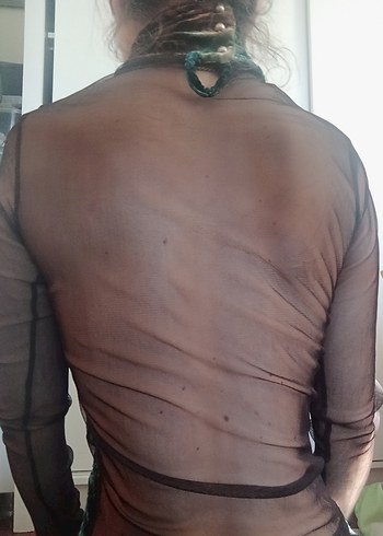 Kadife tül Kadın Çok Renkli Bohem Yüksek Yakalı Bluz,S beden - Görsel 4