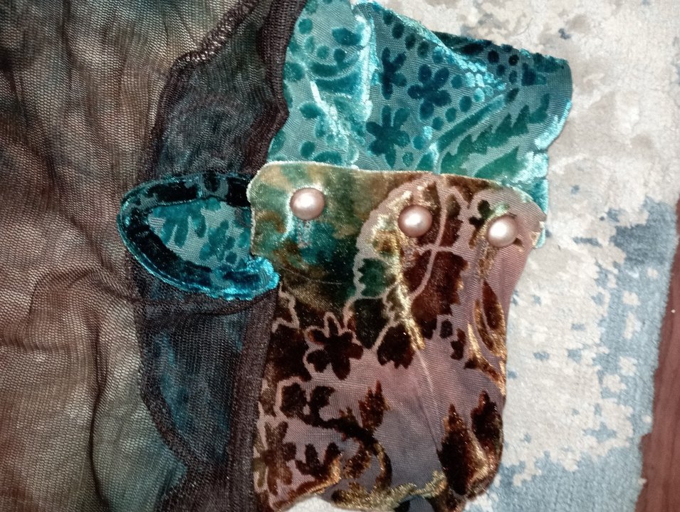 Kadife tül Kadın Çok Renkli Bohem Yüksek Yakalı Bluz,S beden - Görsel 5