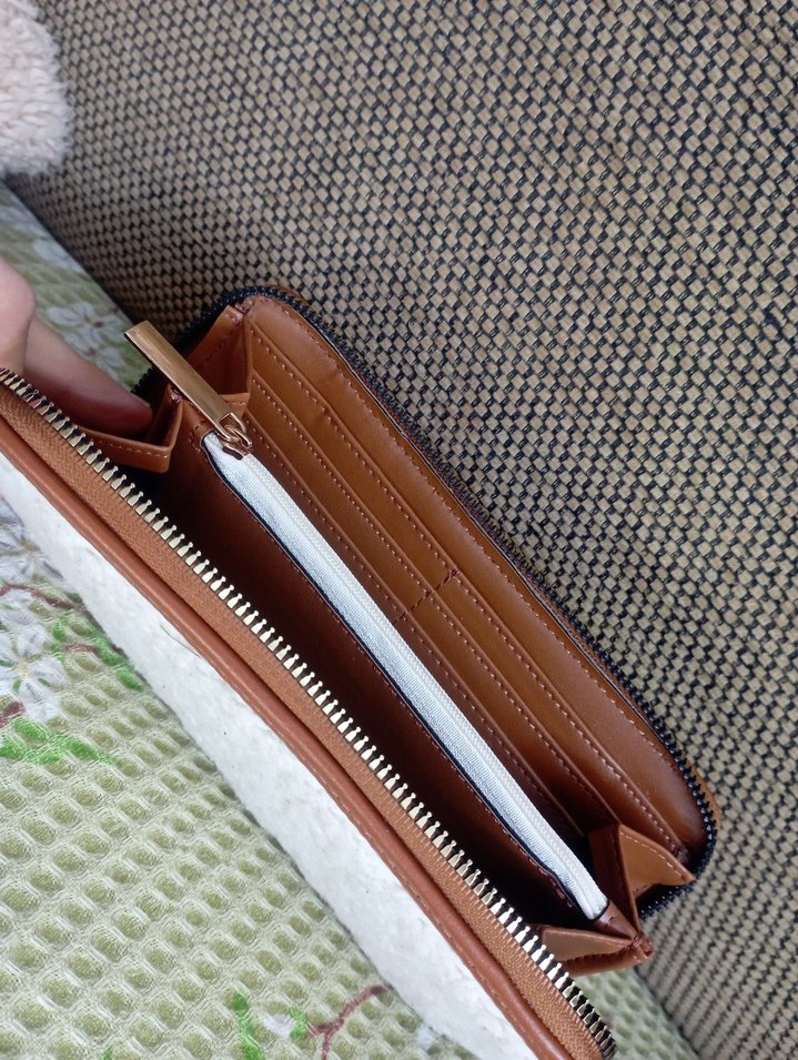 Fermuarlı pufudik Kadın Cüzdanı, Kahverengi Detaylı - Görsel 2