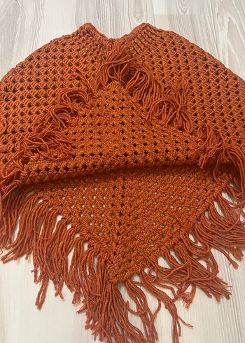 Bohem Tarz Kiremit renk Kız Çocuk Örgü Panço - Görsel 2