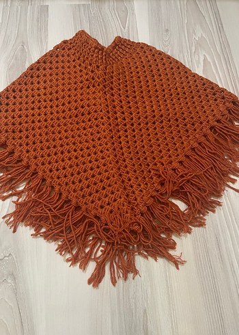 Bohem Tarz Kiremit renk Kız Çocuk Örgü Panço - Görsel 3