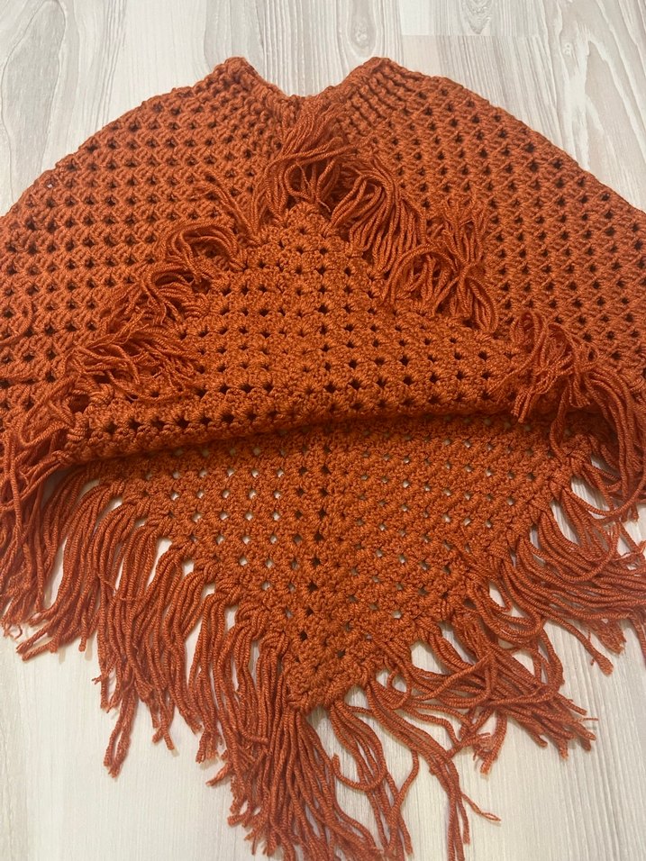 Bohem Tarz Kiremit renk Kız Çocuk Örgü Panço - Görsel 2