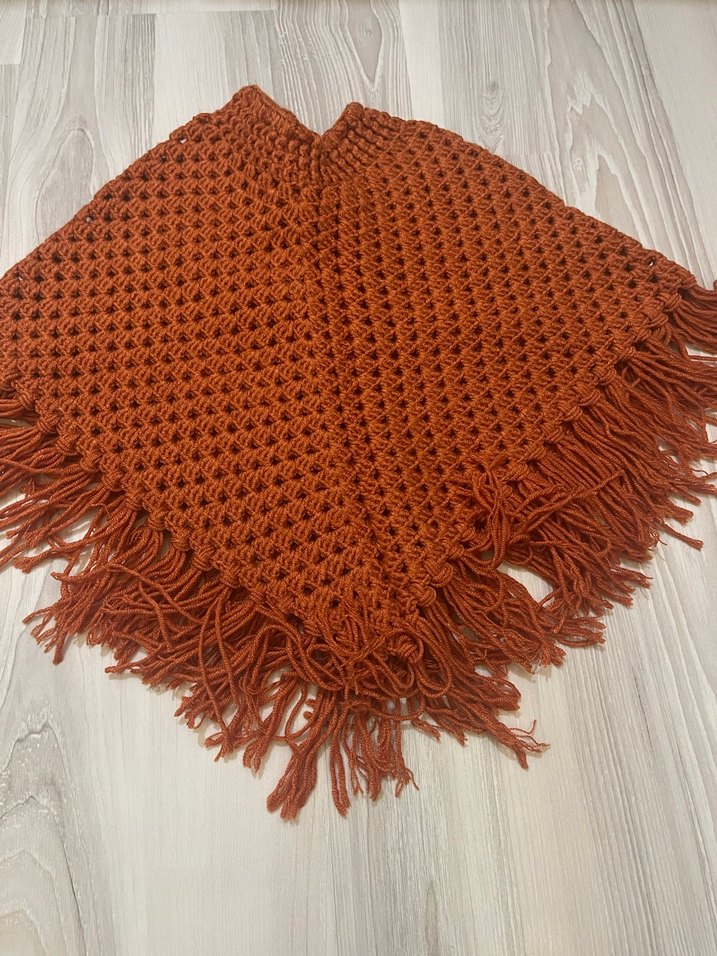 Bohem Tarz Kiremit renk Kız Çocuk Örgü Panço - Görsel 3