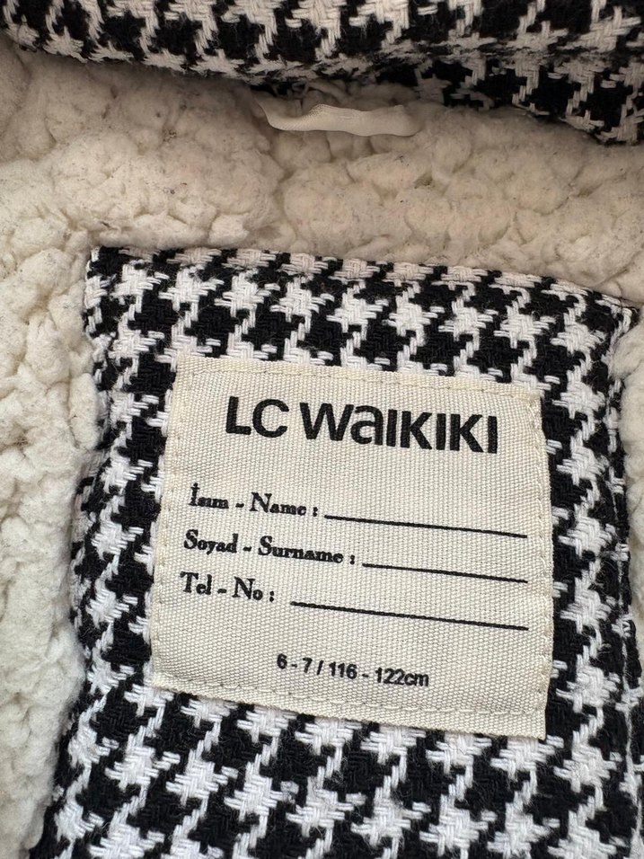 Kız Çocuk Füme Kazayağı Desenli Kürklü Mont - Görsel 3