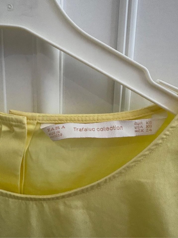 Sarı Kısa Kollu Fırfırlı Keten Bluz - Görsel 5