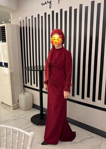 Bordo Drapeli Uzun Abiye Elbise - Görsel 2