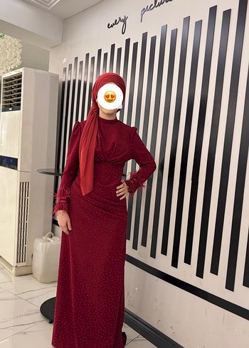 Bordo Drapeli Uzun Abiye Elbise - Görsel 3