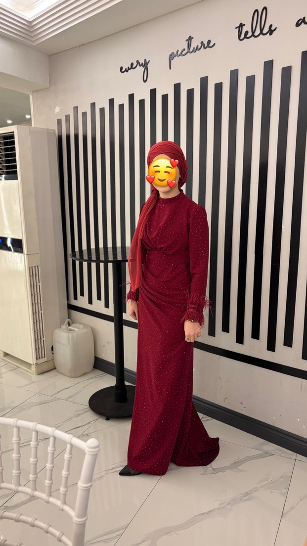 Bordo Drapeli Uzun Abiye Elbise - Görsel 2