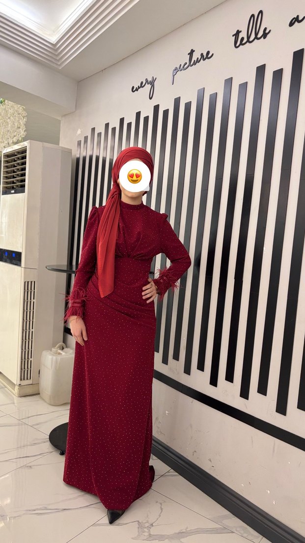 Bordo Drapeli Uzun Abiye Elbise - Görsel 3