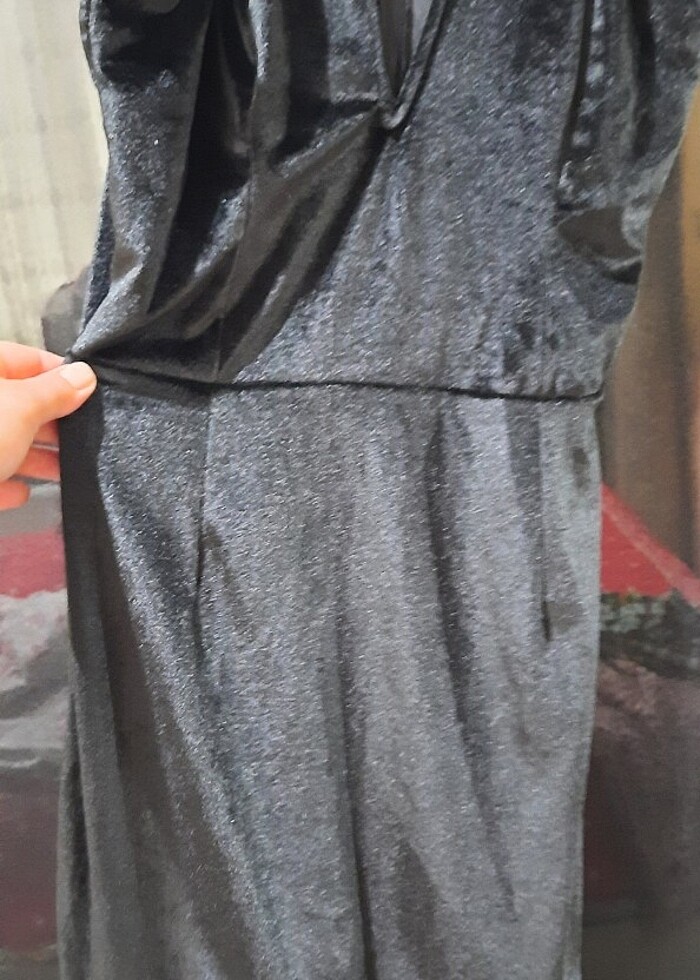 KADİFE İP ASKİLİ ELBISE - Görsel 3