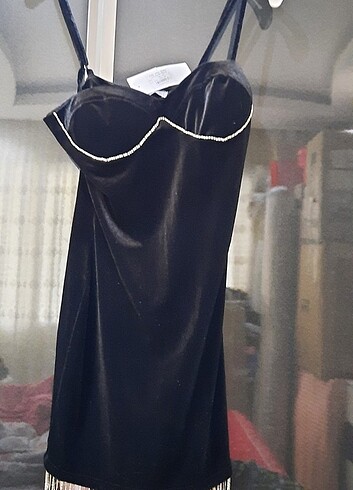 İP ASKILI ELBISE KADIFE - Görsel 2