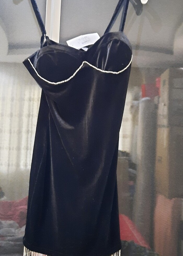 İP ASKILI ELBISE KADIFE - Görsel 2